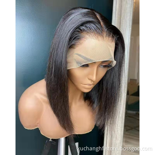 Brazilian Virgin human Hair Lace Front Cuticle Aligned Wig Factory Short Bob Wig With Transparent Lace,Natural Hair Line Wig